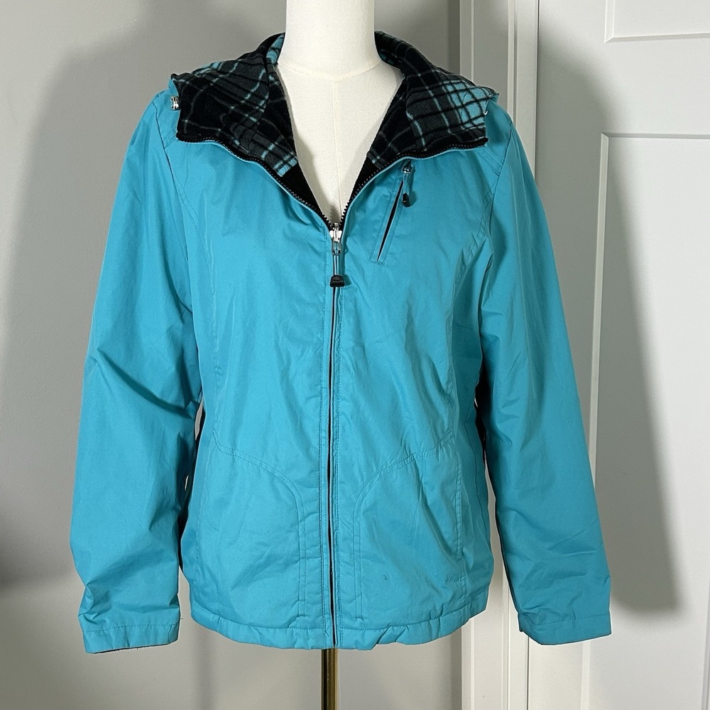Faded Glory Fleece Lined Hooded Jacket Women's M Aqua Full Zip Snowboard/Ski